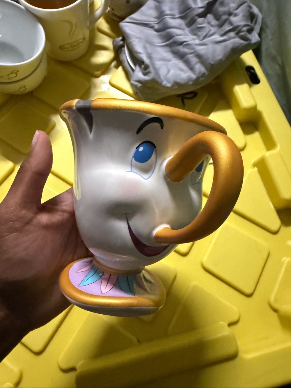 Disney Mrs. Potts Chip-Style Ceramic Cream, Gold, Pink, Blue Accent Pitcher